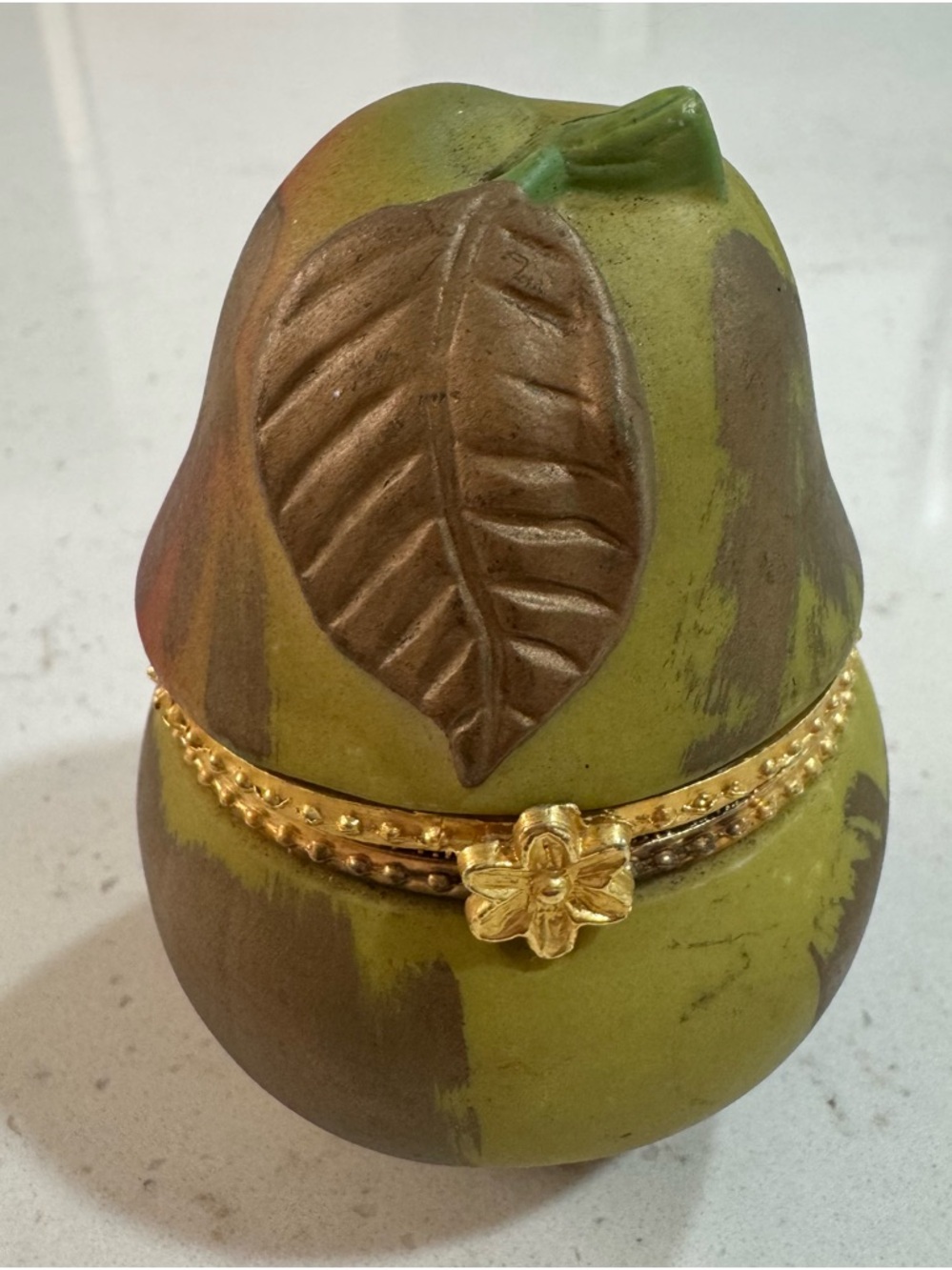 Pear Shaped Decorative Trinket Box with Gold Accents